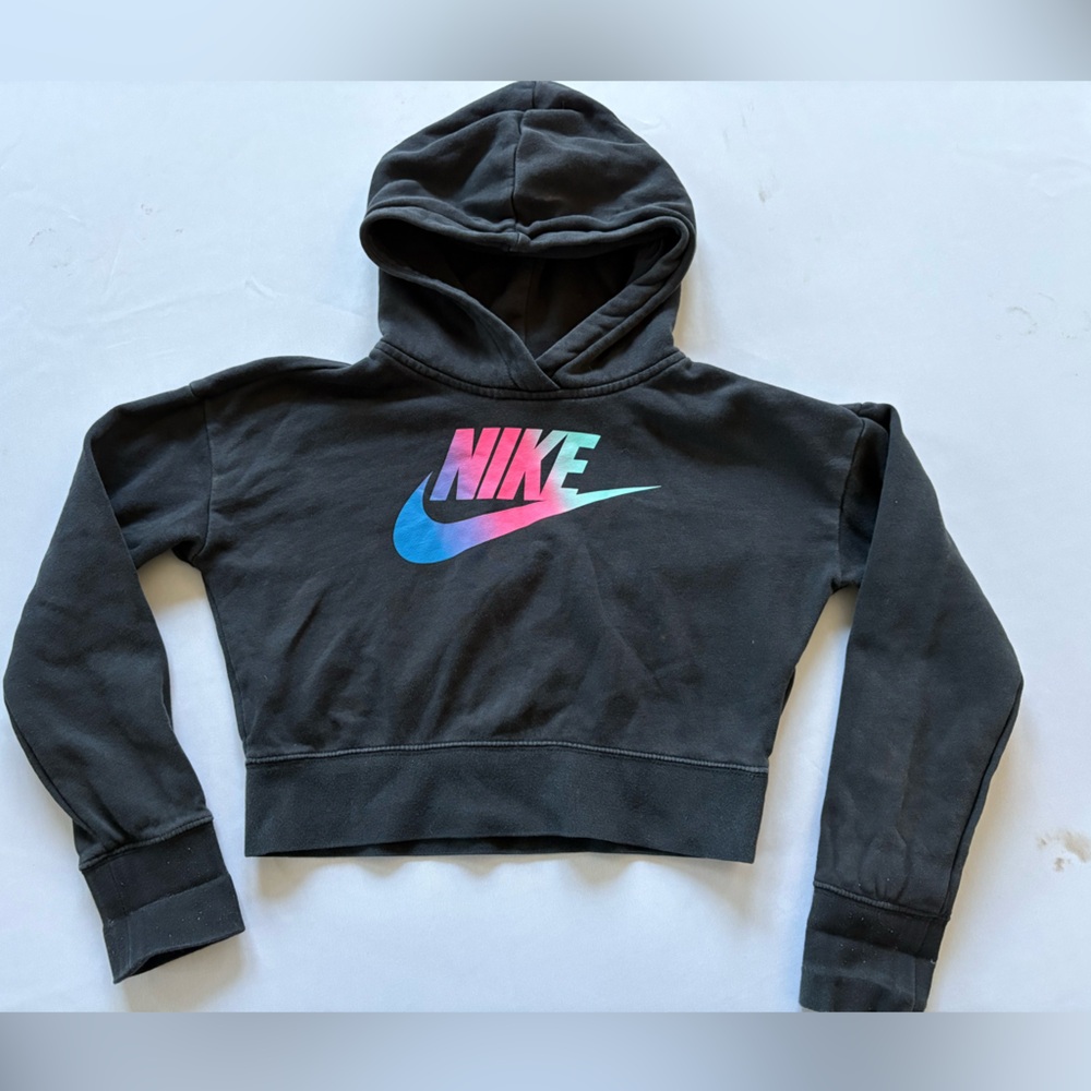 Nike Girls Crop Hoodie Black Size M - Picture 1 of 5